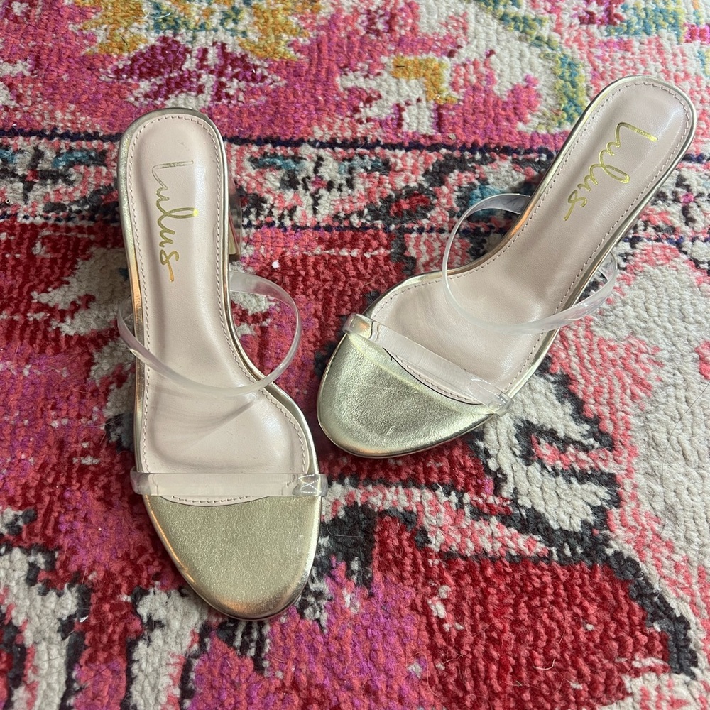 Lulu's Metallic Gold and Clear Sandals